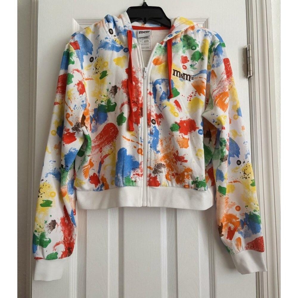 M&Ms Embroidered Paint Splatter Multicolor Zip Up Hoodie Sweatshirt Kids XL